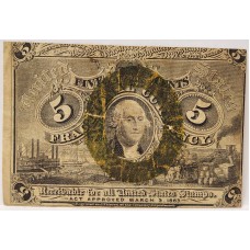 UNITED STATES OF AMERICA 1862 . FIVE 5 CENTS BANKNOTE . FOOD STAMP